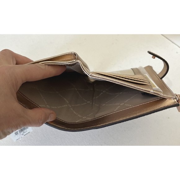 New Michael Kors Jet Set Travel Double Zip Wallet PVC Rose Gold - Picture 6 of 6